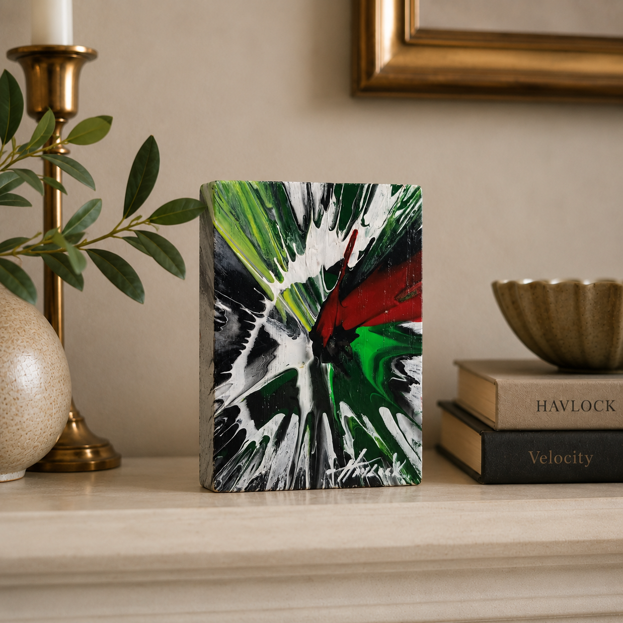 Spectral Synapse - 3.5"x2.5" - Velocity Spin Art Series - Freestanding Original Painting - Image 2