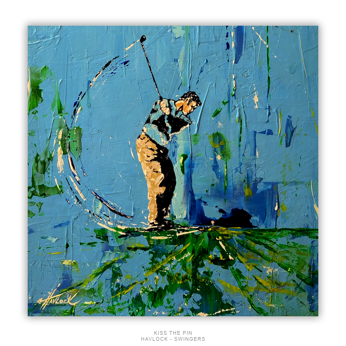 KISS THE PIN Original Painting – SWINGERS Impressionist Golf Series - Image 4