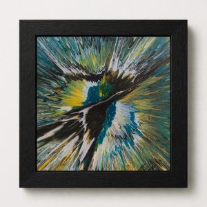 Peacock Wings - 6"x6" - Velocity Spin Art Series - Original Painting - Framed