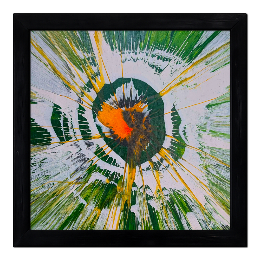 Sun Kissed Limes - 12"x12" - Velocity Spin Art Series - Original Painting - Framed