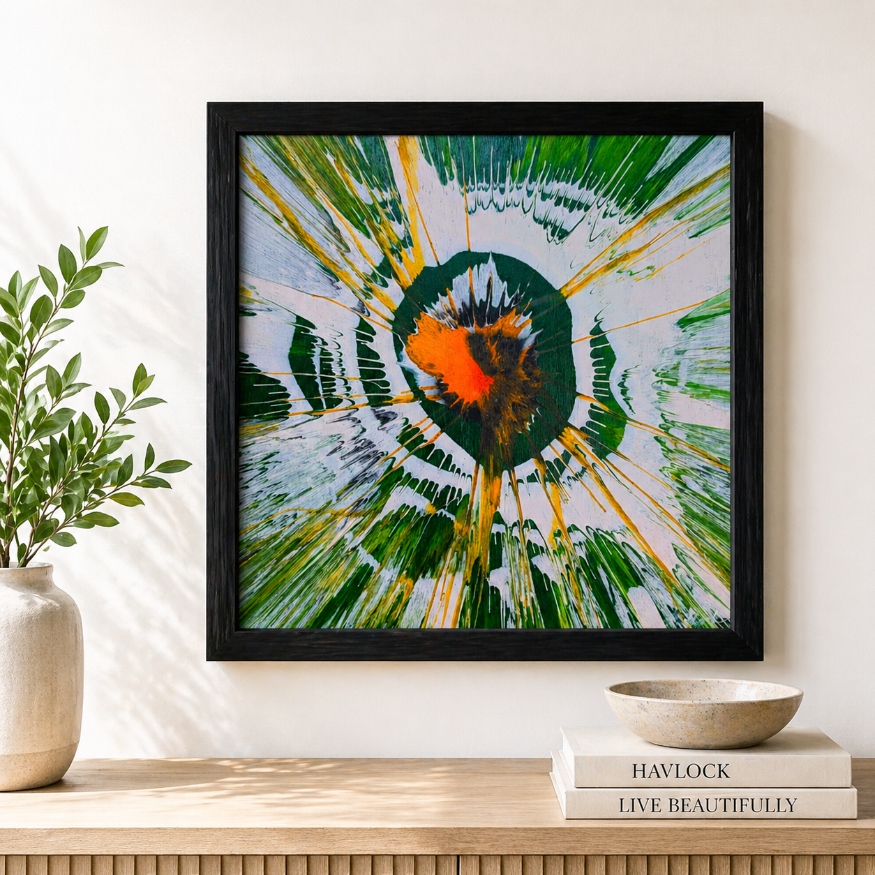 Sun Kissed Limes - 12"x12" - Velocity Spin Art Series - Original Painting - Framed - Image 3