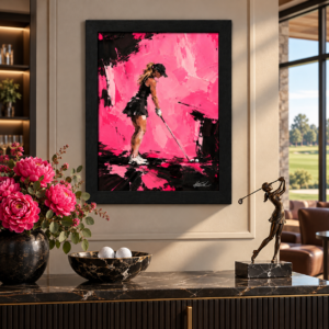HOT PINK POWER PLAY Original Painting – SWINGERS Impressionist Golf Series